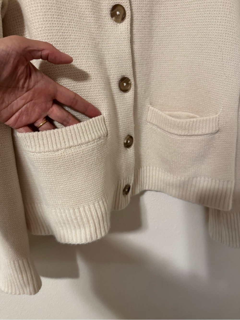 Quince 100% Mongolian Cashmere Structured Cardigan Ivory Button Pockets-Medium - Picture 6 of 8